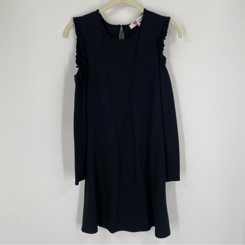 Koton Women’s Ruffle Cold Shoulder Long Sleeve Mini Crew Neck Black Dress size M